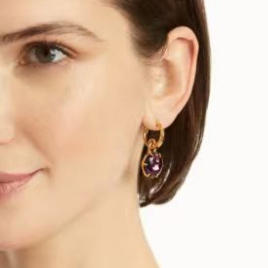 Oscar de la Renta C-Hoop & Round Crystal Pendant Earrings