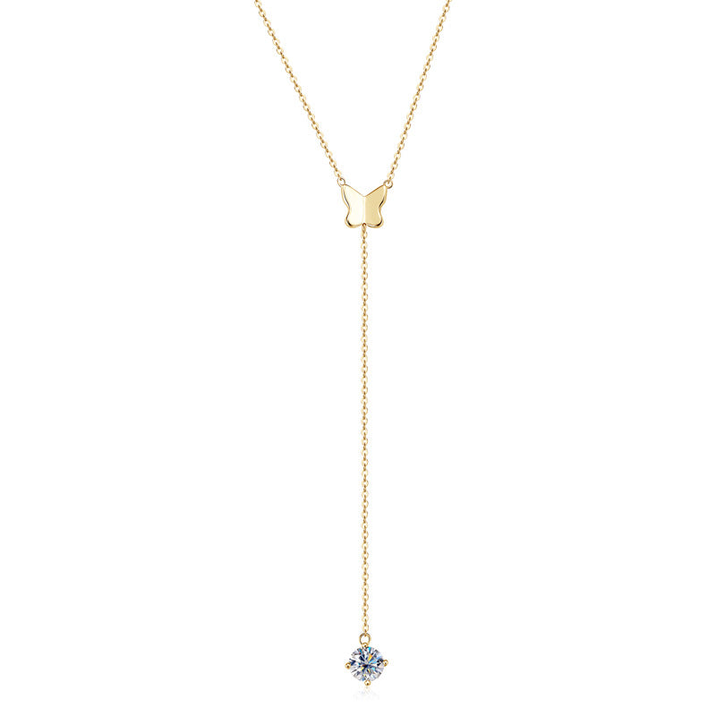 Y-Necklace with Moissanite Butterfly Pendant