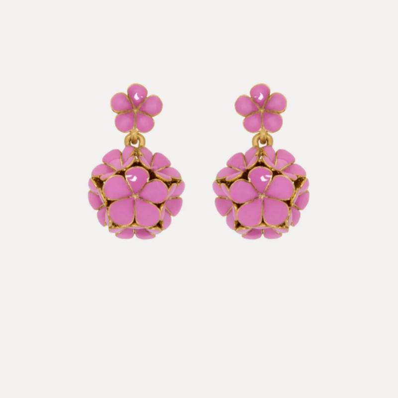 Oscar de la Renta Exquisite Enamel Hydrangea Metal Stud Earrings