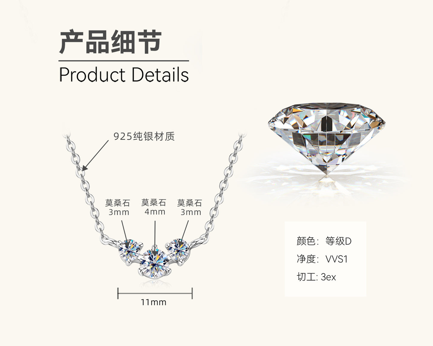 Three Stone Moissanite Necklace