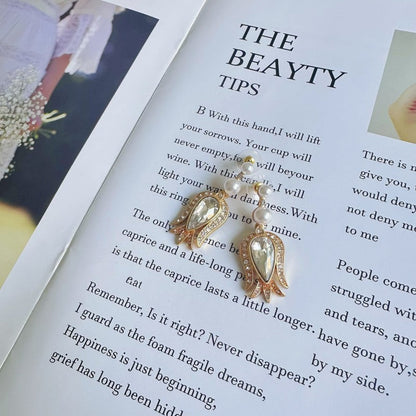 Oscar de la Renta Vintage Tulip Diamond Flower Pendant Earrings