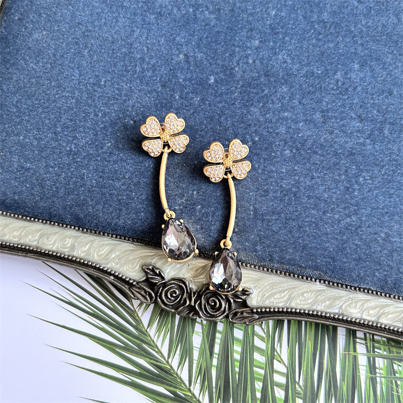 Oscar de la Renta Four-Leaf Clover Teardrop Crystal Drop Earrings