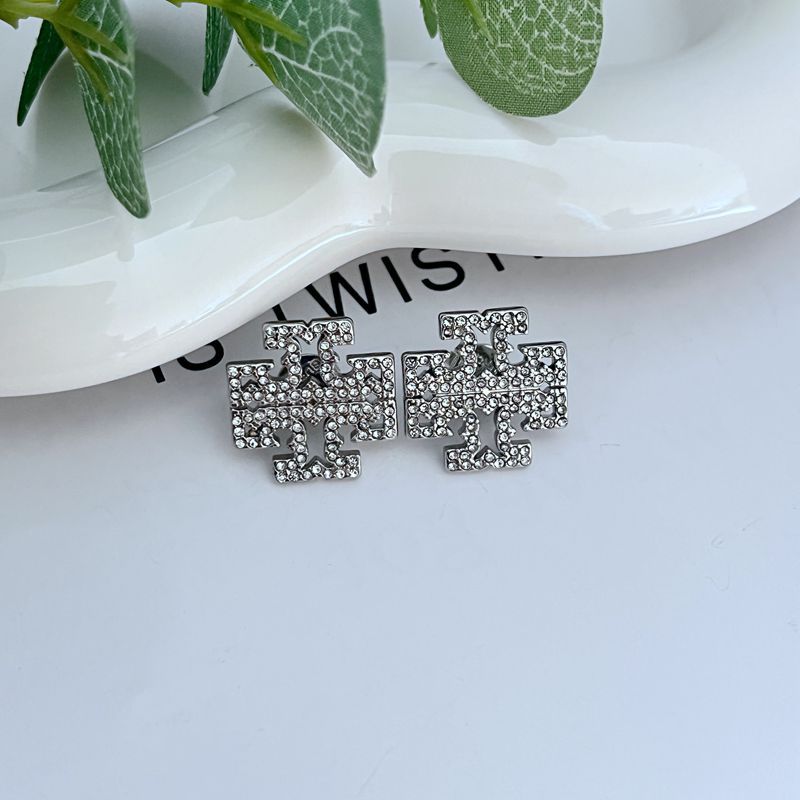Tory Burch full-diamond embellished logo metal stud earrings