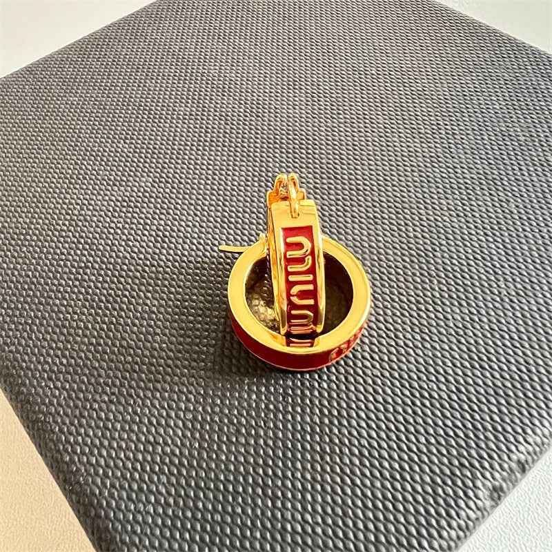 2024新款缪小姐珐琅耳环甜美时尚百搭高级感U形耳线夹字母女耳饰