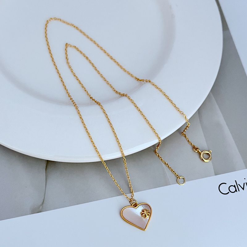 Tory Burch Heart-Shaped Shell Pendant Metal Necklace