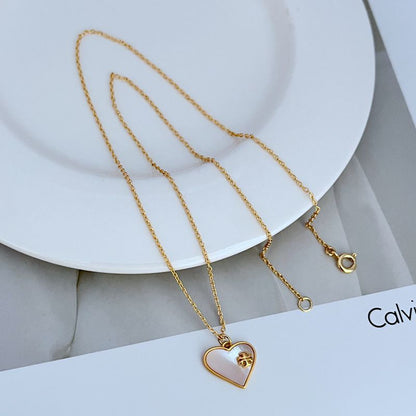 Tory Burch Heart-Shaped Shell Pendant Metal Necklace