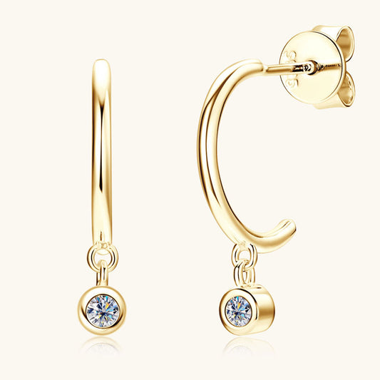 Moissanite Drop Earrings with Curved Bar