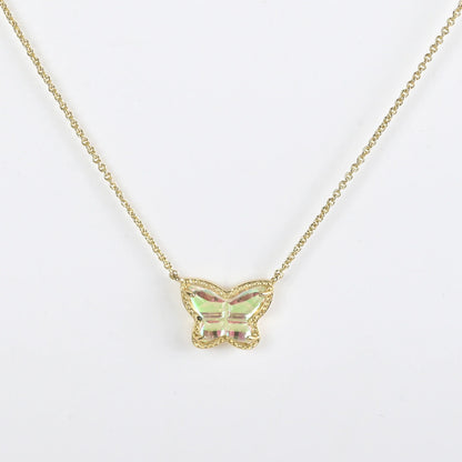 Gold butterfly pendant necklace with iridescent multi-color stone