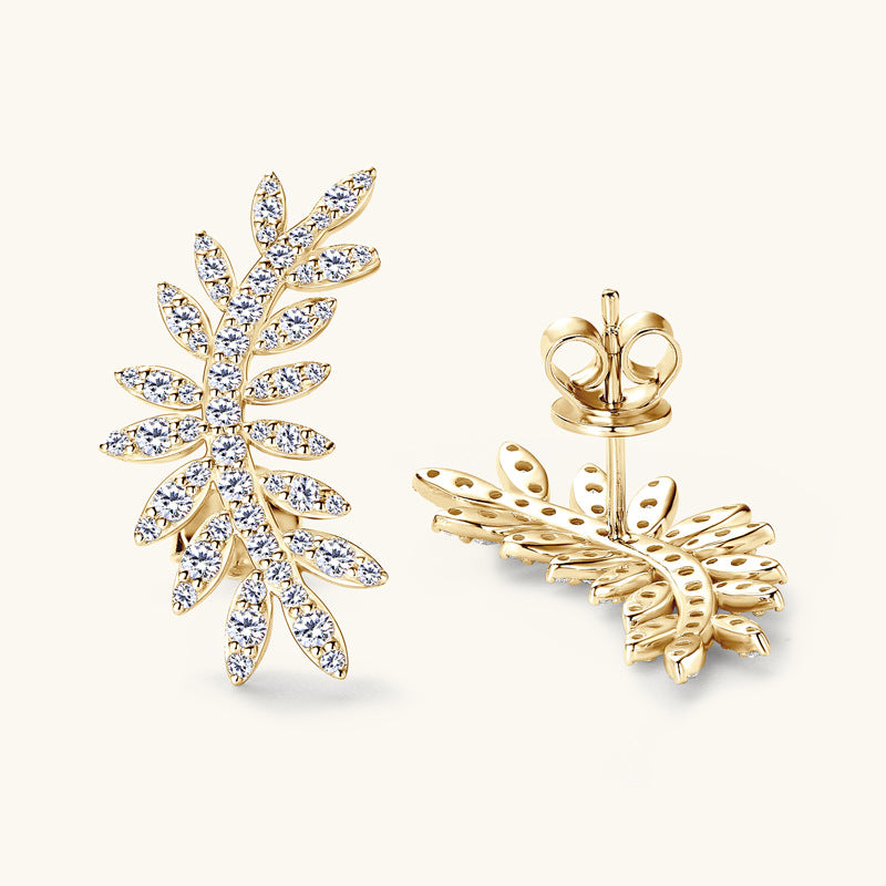 Moissanite Leaf Climber Earrings