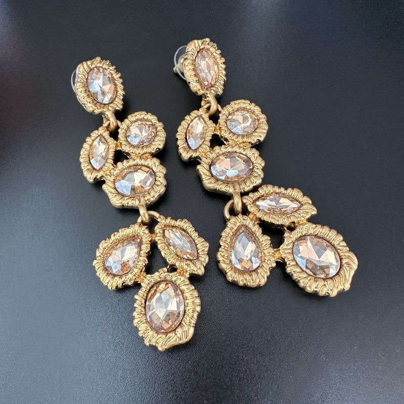 Oscar de la Renta Long Vintage Multi-Colored Crystal Earrings