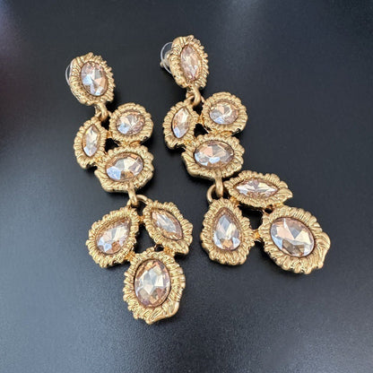 Oscar de la Renta Long Vintage Multi-Colored Crystal Earrings