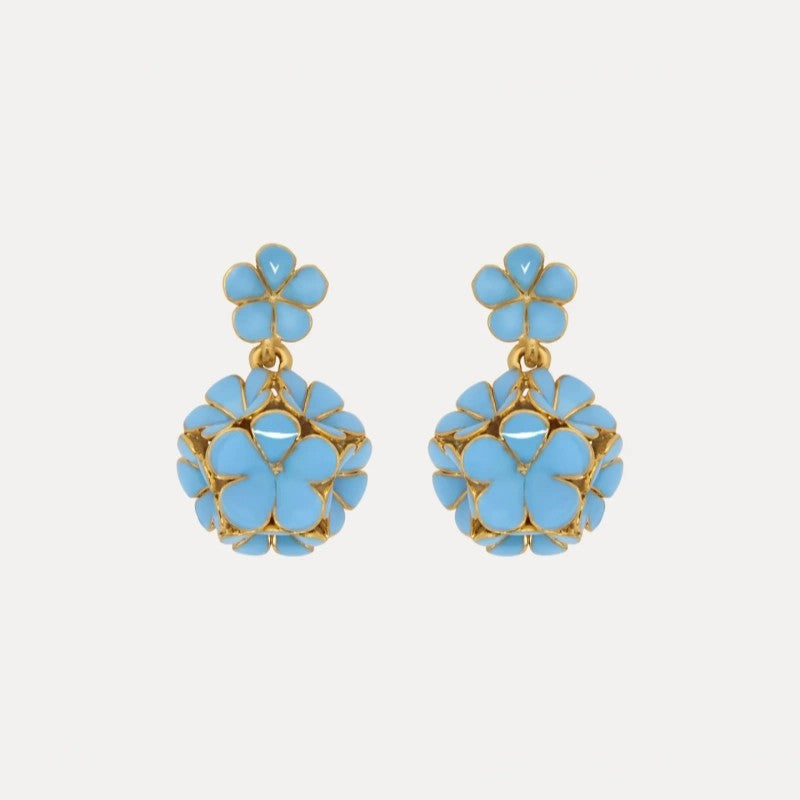 Oscar de la Renta Exquisite Enamel Hydrangea Metal Stud Earrings