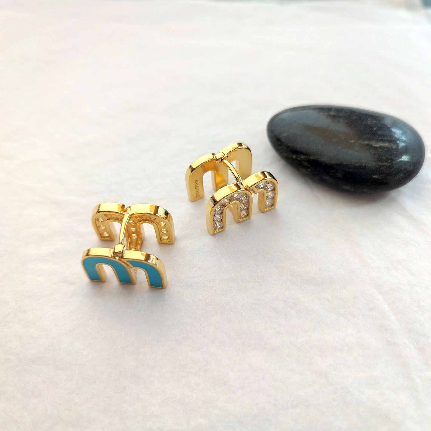 Miu Miu Enamel Double-Sided Diamond-Embellished M-Shaped Earrings