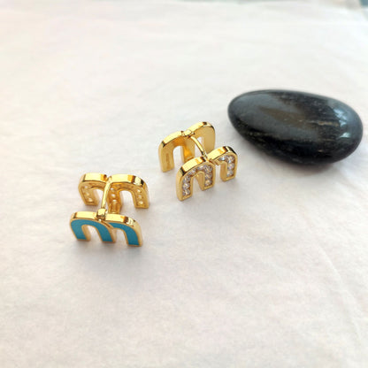 Miu Miu Enamel Double-Sided Diamond-Embellished M-Shaped Earrings