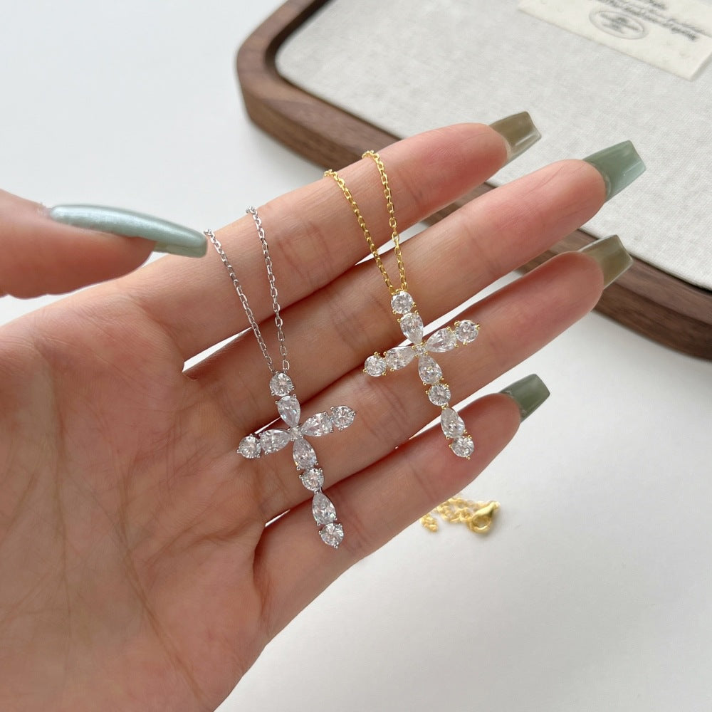 Waterdrop Shape 5A Zirconia Cross Pendant Necklaces