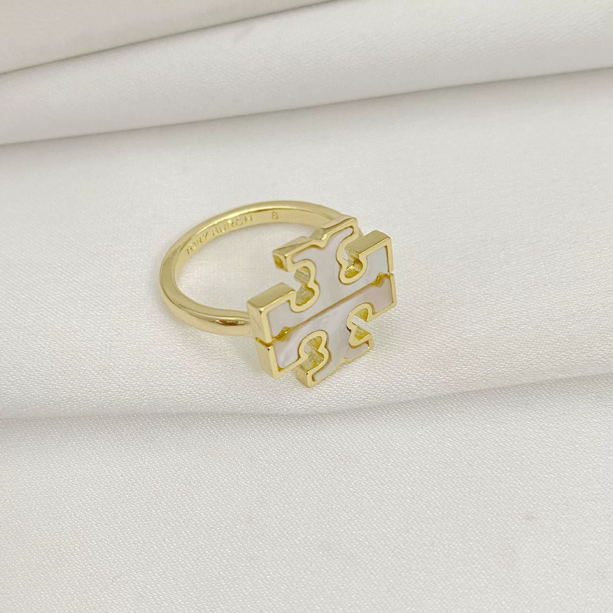 Tory Burch Exquisite Natural Mother-of-Pearl Logo Ring
