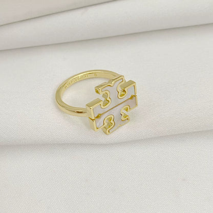 Tory Burch Exquisite Natural Mother-of-Pearl Logo Ring