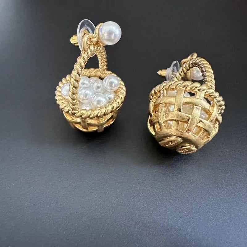 Oscar de la Renta Unique Pastoral Floral Basket Stud Earrings