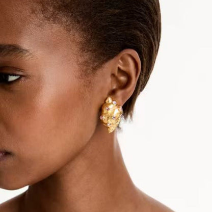 Oscar de la Renta Diamond Seashell  Conch Earrings