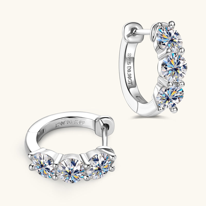 Three-Stone Moissanite Huggies