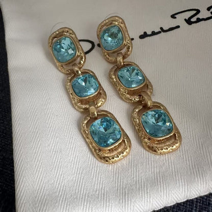 Oscar de la Renta Sparkling Colored Crystal Long Drop Clip-On Earrings