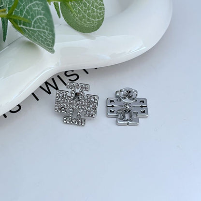 Tory Burch full-diamond embellished logo metal stud earrings