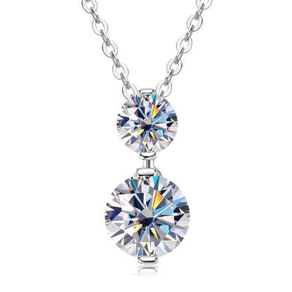 Two Stone Moissanite Drop Pendant Necklace