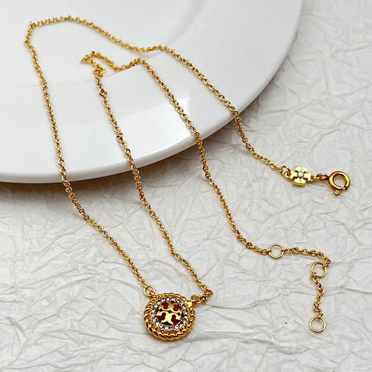Tory Burch Round Openwork Rhinestone Fashion Necklace