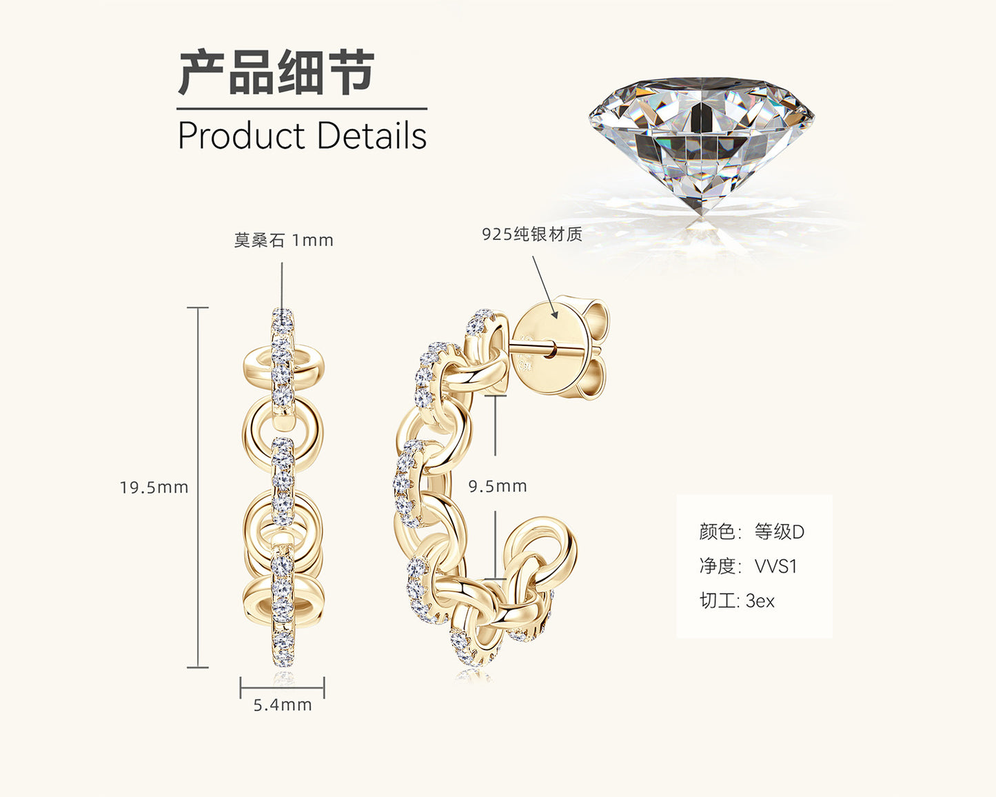 Moissanite Linked Drop Earrings