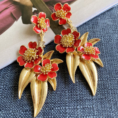 Oscar de la Renta Enamel Floral Drop Earrings