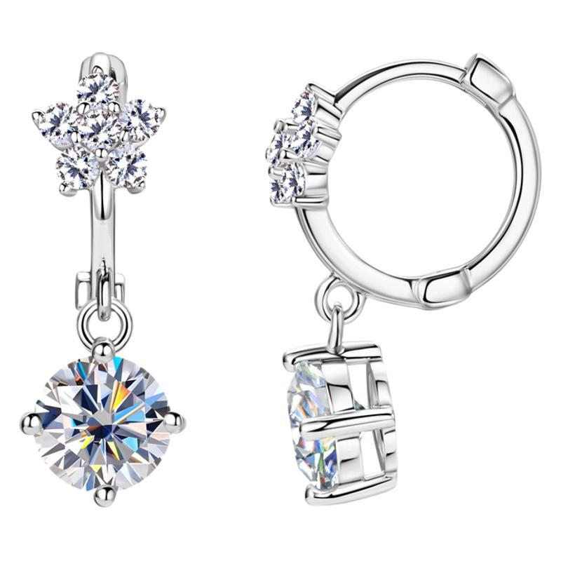 Star Flower Moissanite Dangle Earrings