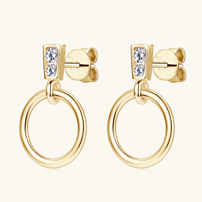 Moissanite Bar and Circle Drop Earrings