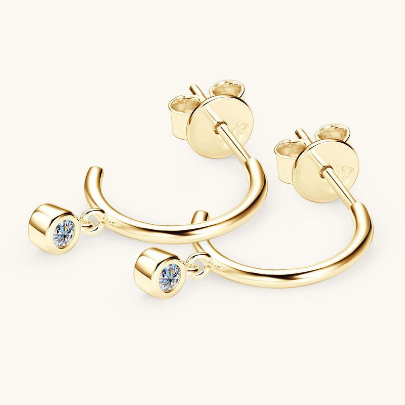 Moissanite Drop Earrings with Curved Bar