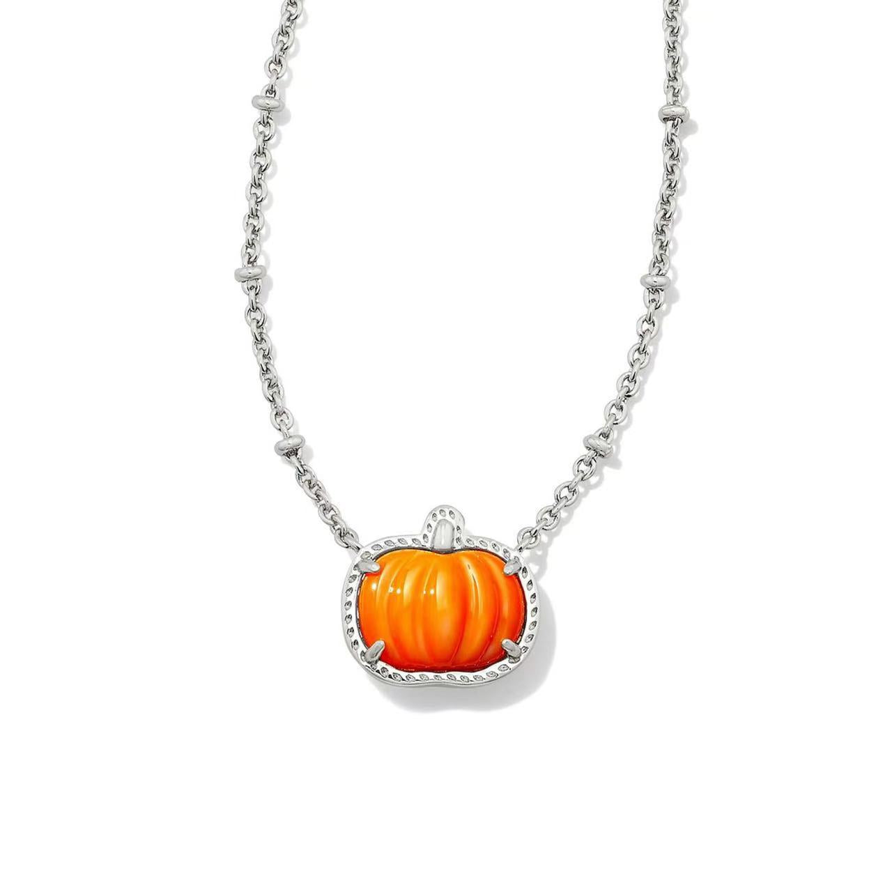 Silver chain necklace with orange pumpkin pendant