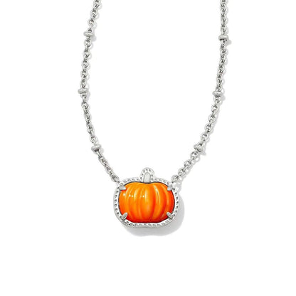 Silver chain necklace with orange pumpkin pendant