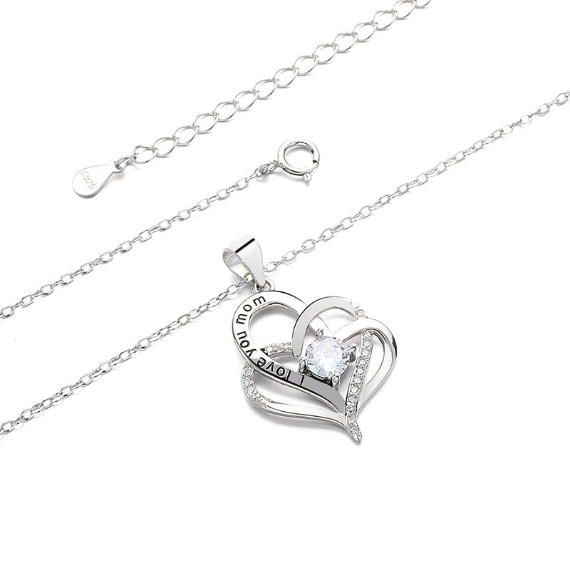 S925 sterling silver double heart-shaped diamond necklace mother pendant necklace