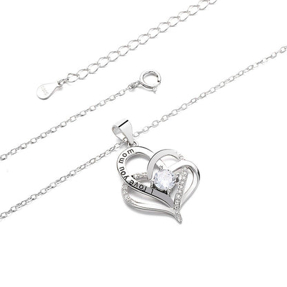 S925 sterling silver double heart-shaped diamond necklace mother pendant necklace