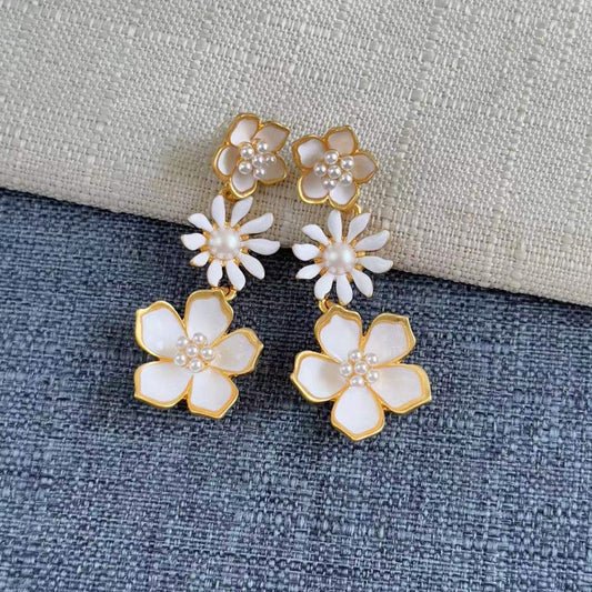 Oscar de la Renta Enamel Plum Blossom Drop Earrings