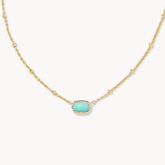 Gold-tone necklace with small oval turquoise gemstone pendant on a fine chain.