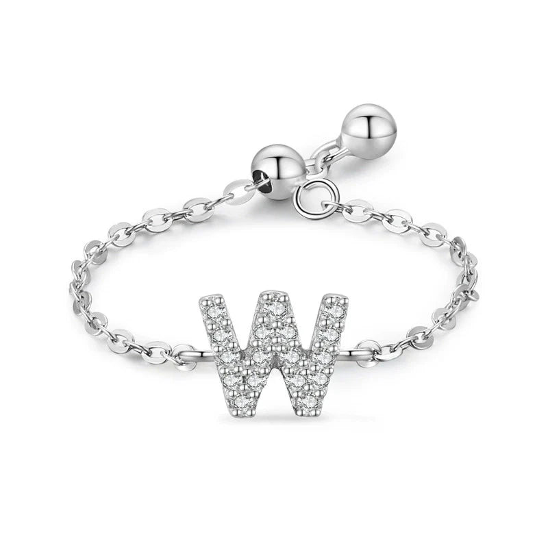 Pavé initial letter bracelet with a sparkling “W” charm in sterling silver chain