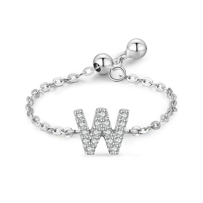 Pavé initial letter bracelet with a sparkling “W” charm in sterling silver chain