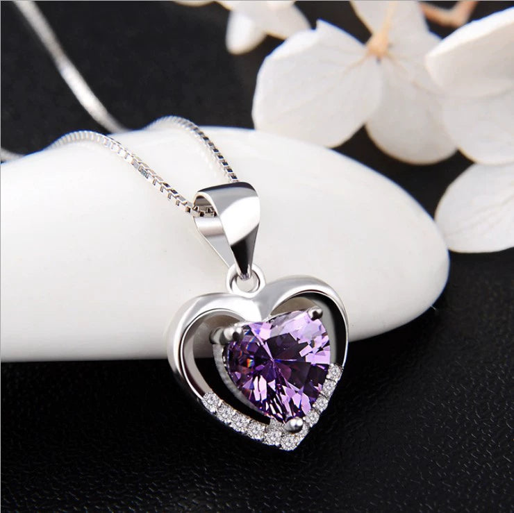 925 sterling silver heart-shaped diamond pendant necklace