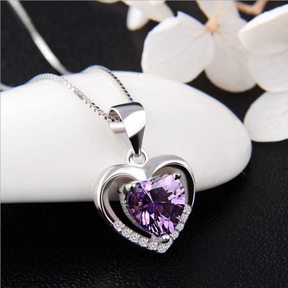 925 sterling silver heart-shaped diamond pendant necklace