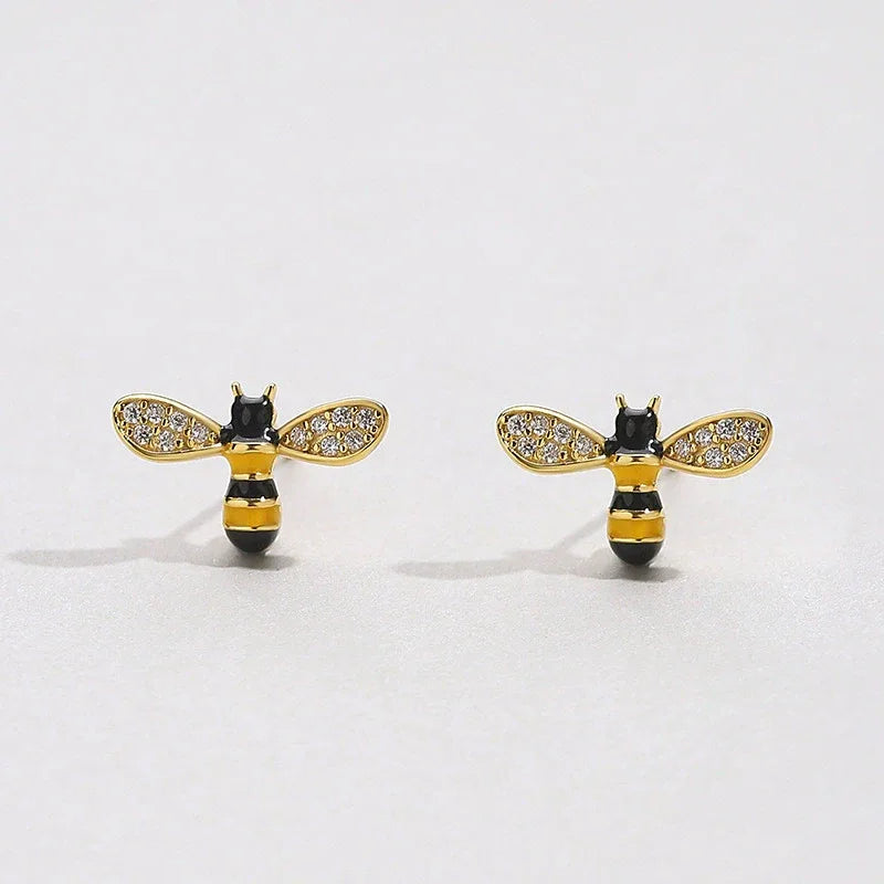 S925 Sterling Silver Diamond-set Bee Earrings - JIMMY JEWELRY 01