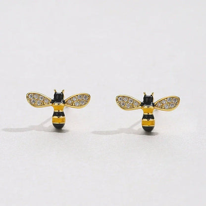 S925 Sterling Silver Diamond-set Bee Earrings - JIMMY JEWELRY 01
