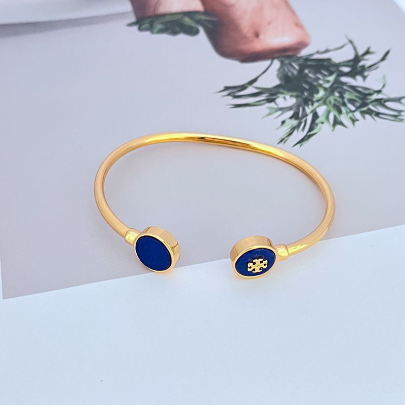 Tory Burch Round Enamel Shell Open Metal Bangle
