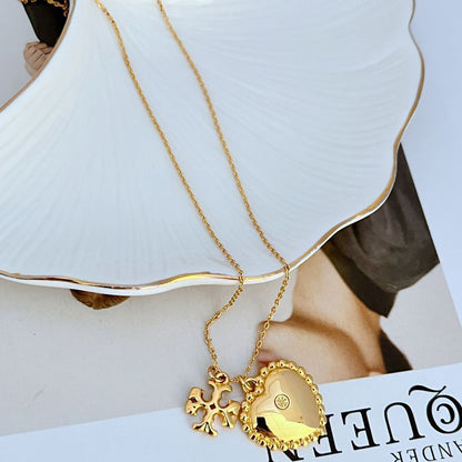 Tory Burch Natural Shell Inlaid Heart Pendant Necklace Women