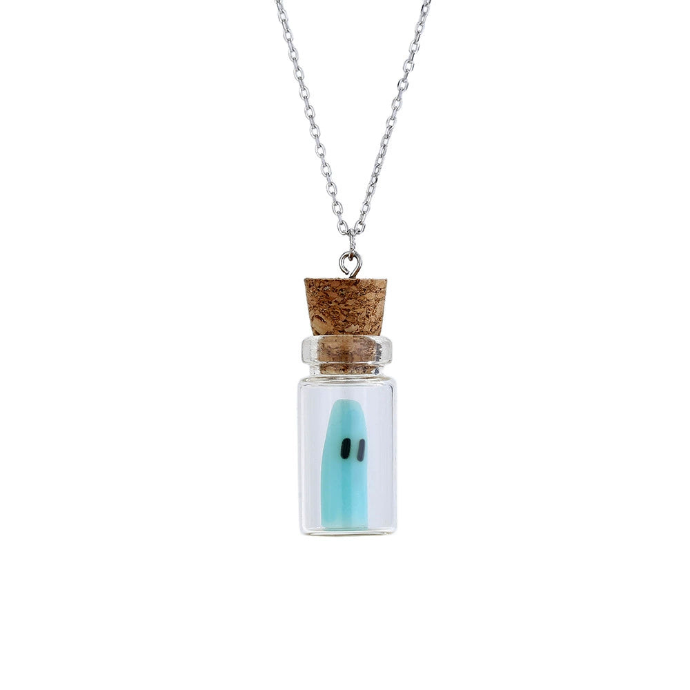 Halloween Glow-in-the-Dark Necklace - S925 Sterling Silver Ghost Pendant Bottle Jewelry