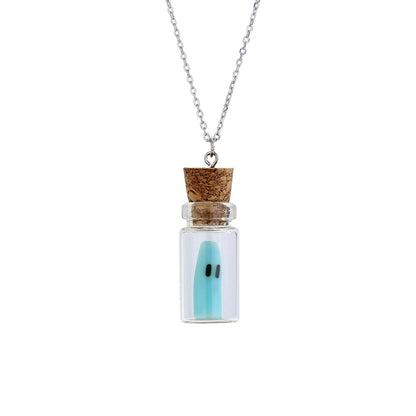 Halloween Glow-in-the-Dark Necklace - S925 Sterling Silver Ghost Pendant Bottle Jewelry