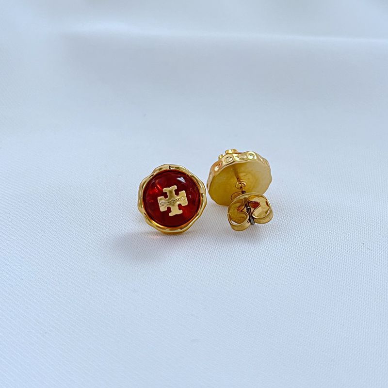 Tory Burch Metal Logo Gemstone Earrings